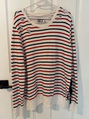 Pam & Gela white, red, and navy blue striped long-sleeve sweater